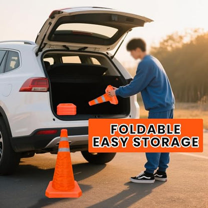 18 Inch 1 Pack Traffic Cones,Collapsible Safety Cones, Multi Purpose Pop-up Cones with Reflective Collar, Include Reflective Vest,Orange Cones for Parking lot, Driveway, Driving Training etc - size: 18Inch