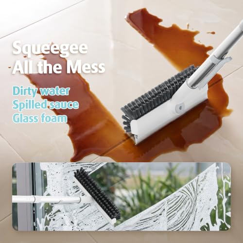 AIR U+ Floor Scrub Brush with Long Handle, 4 in 1 Floor Scrubber & Squeegee - color: White