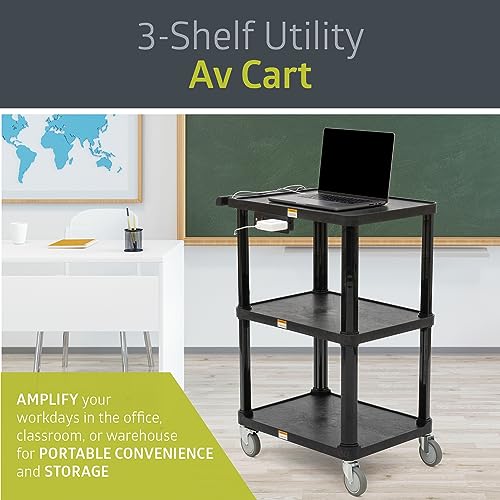 Pearington 3-Shelf Mobile Utility Cart with 3 Outlets and 8' Cord, Heavy-Duty Service Cart for Offices and Warehouses with 3 Shelves, Black - size: 1 Pack