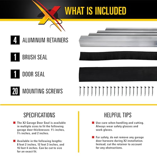 Xcluder X2 Rodent Proof Overhead Sectional Door Seal Kit, 16’4” Wide for 1.5” Thick Doors, Stops Mice, Rats and Weather, Suitable for Residential or Commercial Property Use - size: 1.375 in. x 1.375 in.
