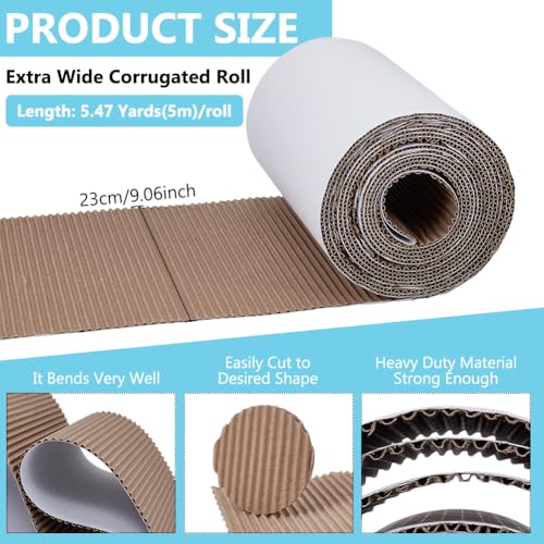 BENECREAT 197Inch Corrugated Cardboard Roll, 9.1Inch Wide B Flute Shipping Corrugated Paper, Heavy Duty Wrap Paper Sheet for Christmas Party Gift Packing Storage Shipping DIY Crafts (White) - color: White Back, size: 197x9.1 Inch