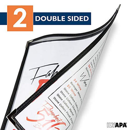 Ilyapa 60 Pack of Restaurant Menu Covers 8.5 x 11 - Single Page Cover, 2 View Sleeves - Restaurant Plastic Menu Holder - Fits 8.5 x 11 Inch Paper - color: Black, size: 8.5 x 11 (Pack of 2)