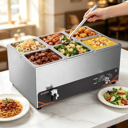 Commercial Food Warmer 6 Pan, 25QT Stainless Steel Bain Marie 1500W - size: 6 Pans