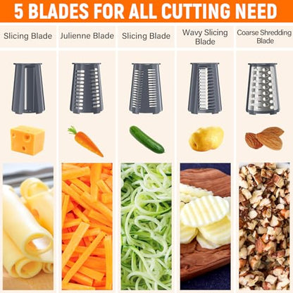 Rotary Cheese Grater Hand Crank, 5-in-1 Vegetable Chopper Spiralizer Slicer - color: Gray