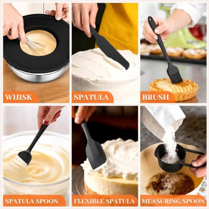 21PCS Mixing Bowls with Lids Set - 7 Nesting Mixing Bowls, 3 Graters, 11 Baking Tools, Lids, Stainless Steel Mixing Bowls for Mixing & Baking, Size 0.7/1.1/1.5/2.1/3.5/4/4.5 QT, Black - color: Mixing bowls 16Pcs Black-set