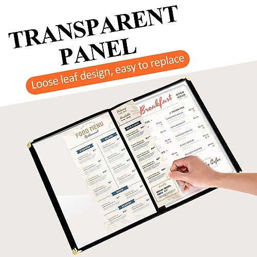 10 Pack Menu Covers 6 Page 12 View, 8.26 x 11.69 Inches Transparent Restaurant Recipe Menu Covers Menu Holder with Leatherette Trim & Metal Corners for Bar Cafe Restaurant