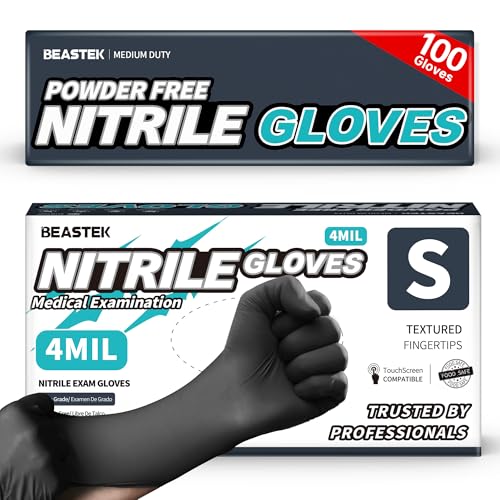 BEASTEK Black Nitrile Disposable Gloves, 4.0 Soft+™ Powder-Free 100 &1000CT - color: 100 Black (Small)