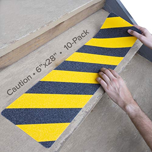 LifeGrip Yellow/Black Anti Slip Stair Treads 6"x28" 10-Pack, Outdoor Safety - color: Caution Stripe, size: 6" x 28"