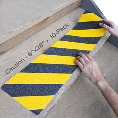 LifeGrip Yellow/Black Anti Slip Stair Treads 6"x28" 10-Pack, Outdoor Safety - color: Caution Stripe, size: 6" x 28"