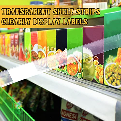 Fainne 100 Pcs 1.25 Inch Shelf Label Strip Holders Plastic Wire Shelf Price Tag Holder Self Adhesive Clear PVC Front and Back Labels Strip for Gondola Price Tag Wood Metal Rack, 48 Inches Long