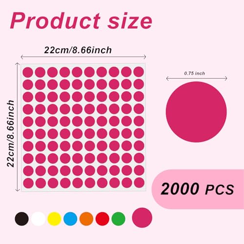 2000 Pcs 3/4" Garage Sale Price Stickers Sheets, Pink Yard Sale Price Stickers, Round Color Coding Labels, Circle Dot Sticker for Home Decorative, Office, Classroom, Papers Etc - color: Pink, size: 0.75inch