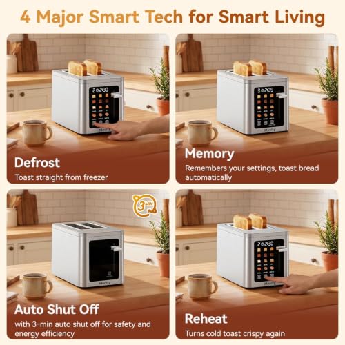 Mecity 2 Slice Toaster Smart Touchscreen, Stainless Steel Wide Slot Toasters Defrost, Reheat, Memory Function, Auto Shutoff, Digital Electric Bread Toaster for Bagel Muffin Waffle, 120V - color: 2 Slot-Brushed stainless steel