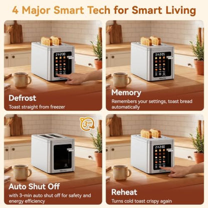 Mecity 2 Slice Toaster Smart Touchscreen, Stainless Steel Wide Slot Toasters Defrost, Reheat, Memory Function, Auto Shutoff, Digital Electric Bread Toaster for Bagel Muffin Waffle, 120V - color: 2 Slot-Brushed stainless steel