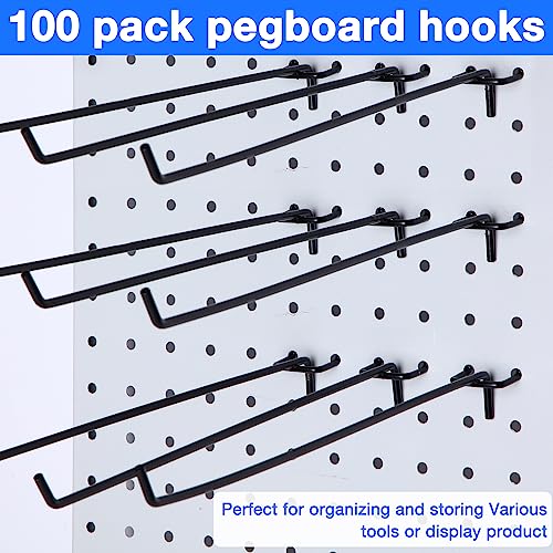 Shimeyao 100 Pcs Peg Board Hooks Stainless Steel Pegs,12 Inch,Black - color: Black, size: 12 Inch