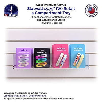 Marketing Holders 2 Pack Slatwall Acrylic Retail Tray Four Compartment Dump Bin Clear Product Merchandise Storage Caddy for Businesses POP Display - size: 15.75" Wide 4 Pocket