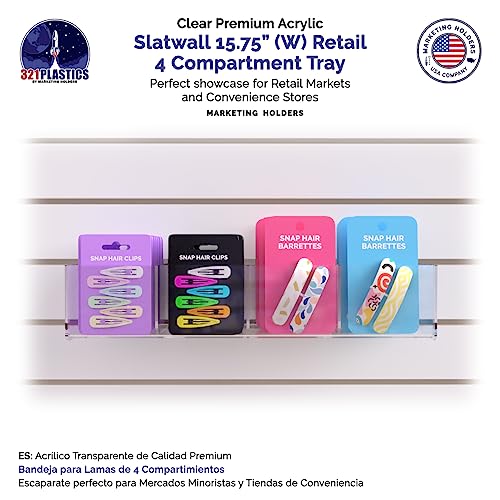 2 Pack Slatwall Acrylic Dump Bin Retail Tray Clear 4 Compartment Storage Container 15.75" Wide x 4.75" Deep by Marketing Holders - size: 4 Bin 15.75"