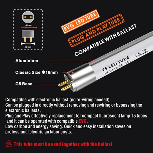 IHYCTV F4T5 Bulb LED Tube T5 6 inch 3W 390 Lumen 4000K Cool White, T5 LED Fluorescent Tube Replacement for Classic G5 EVG F4T5 Mini Fluorescent Tubes Kitchen Lighting, Frosted, 1 Piece (Pack of 2) - size: 6-Inch F4T5 Bulb (Pack of 2)