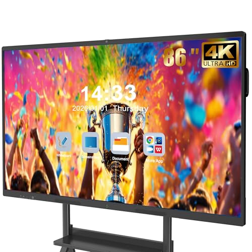 86'' Smart Board, 4K UHD Interactive Touchscreen Whiteboard, Android 14 8+128GB Wireless Smartboard for Classroom Home Office Studio - size: 85"