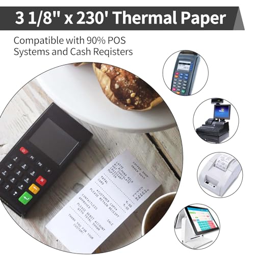3 1/8 x 230ft Thermal Receipt Paper Rolls 5 Rolls - 48 GSM - size: 3 1/8" x 230'