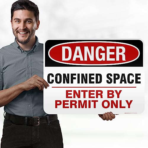 Danger Confined Space Enter By Permit Only Sign, 18x24 Inches, 3M EGP - size: 18x24 - Aluminum Reflective