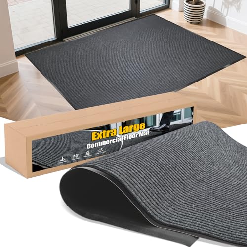 Extra Large Indoor/Outdoor Entrance Mat - 4 x 10 Feet, Rubber Border Door Mat Heavy Duty, Waterproof, Low-Profile, Easy to Clean, Rubber Entry Mat, Commercial Floor Mat, Charcoal Grey - size: 4 x 10 Feet