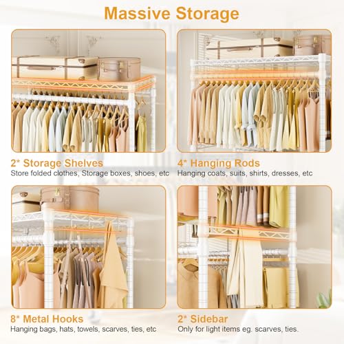 ULIFHOME Rolling Clothes Rack, Clothing Racks for Hanging Clothes, White - color: White, size: P4 Plus
