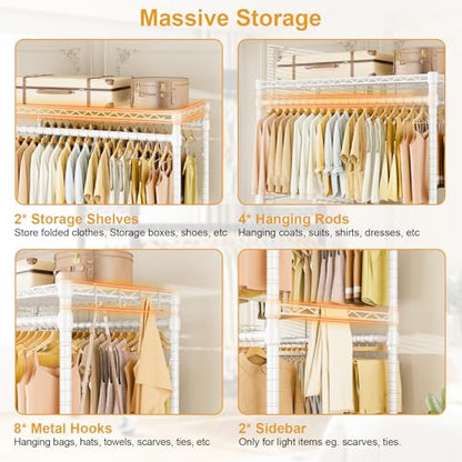 ULIFHOME Rolling Clothes Rack, Clothing Racks for Hanging Clothes, White - color: White, size: P4 Plus