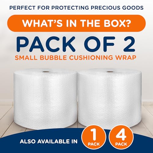 Campior Small Bubble Cushioning Wrap for Moving and Shipping - 175 Ft Bubble Packing Wrap for Packaging Boxes and Mailers, Clear Bubble Roll Moving Supplies, Perforated Every 12 inches, Pack of 2 - size: 2 Pack