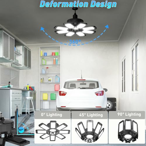 Garage Light 6 Pack - 240W 24000LM 6500K Garage Lights Ceiling LED with 8+1 Deformable Panels, E26/E27 Screw Socket in LED Shop Light for Workshop, Basement, Gym, Barn, Warehouse etc Bay Lighting - size: 8+1 Panels