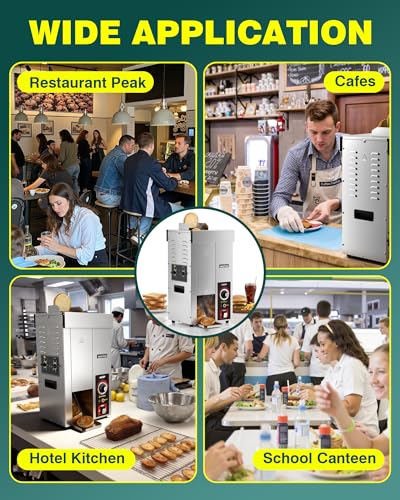 WantJoin Commercial Burger Machine - 1000 Slices/H, Automatic Commercial Conveyor Toaster, Pro EGO Temp Control Vertical Contact, Evenly Heating Adjustable Thickness for Hamburger Bun 1500W