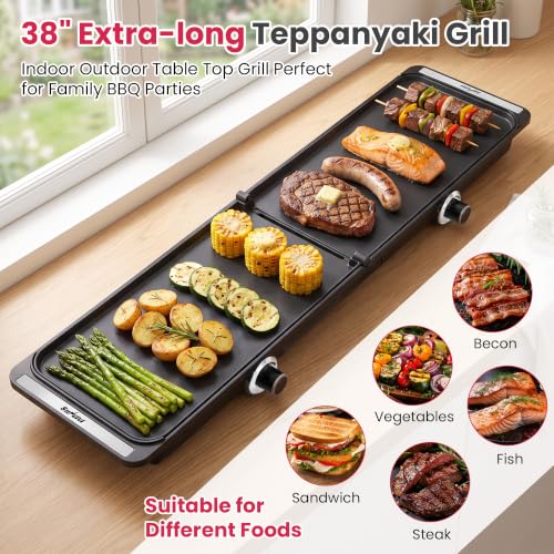 38" x 10" Foldable Electric Griddle with 2 Cooking Zones