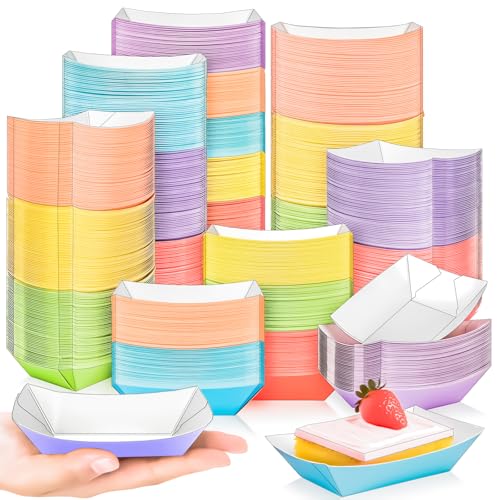 300 Pack Colorful 1/4Lb Paper Food Boat Trays Disposable Small Paper Boats Plates Containers, 0.25Lb Mini Kraft Food Serving Boat Tray Bowl for Snack Fries Dessert Popcorn Sauce BBQ Taco Nacho - style: 0.25LB-300Pack