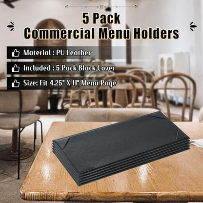 5Pcs 1 Page Leather Restaurant Menu Covers Holders 4.25" X 11" - size: 1 Page 1 View