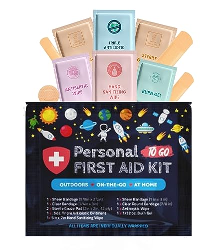 Personal First Aid Kit - Case of 60 | Clean, Treat, Protect Minor Cuts, Scrapes and Burns | Perfect for Home, Office, Car, School, Business, Camping | Individually Wrapped First Aid Products (Space)