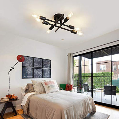 ZGLAOJT 6-Lights Semi Flush Mount Ceiling Light Fixture，Black Industrial Chandelier，Farmhouse Lighting for Dining Room Living Room Kitchen Bedroom - color: Black, size: 6-Light