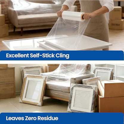 Stretch Film Wrap 15 Inch x 1200 Feet Self-Adhering Shrink Wrap Roll with Plastic Handles Industrial Strength up to 500% Stretch Wrap for Moving, Packing, Pallet Wrapping (4 Rolls, 60 Gauge) - style: 15" × 1200' - 60 Gauge