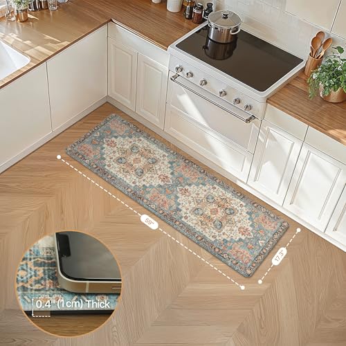 GENIMO Anti Fatigue Kitchen Mats for Floor 17"X59", Runner Rug,BlueCoral - color: Blue&salmon, size: 59"L x 17.3"W x 0.4"Th