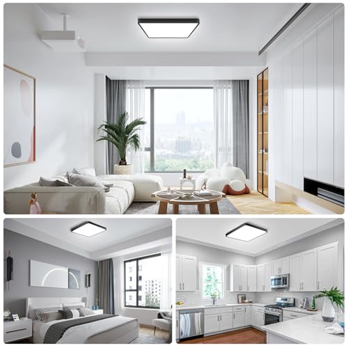9Inch 18W Square LED Ceiling Light Fixtures Flush Mount, 5000K Daylight White LED Ceiling Lamp, Surface Mount Modern Ceiling Lights, Black Slim Flat Panel Lighting for Bedroom, Kitchen, Bathroom Etc - color: Daylight White, size: 9 inch Black