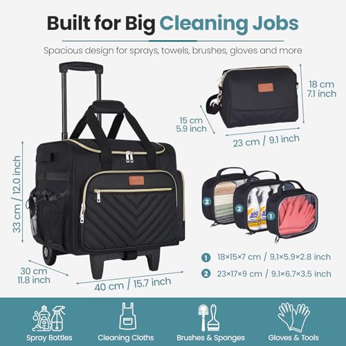 INSMEER Cleaning Caddy with Wheels,3 Removable Clear Bag and 1 Shoulder Bag
