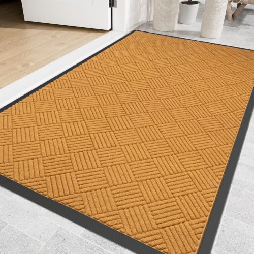 Large Door Mat Indoor Outdoor Entrance, 4’x 3' Heavy Duty Front Door Mat Outside, Non Slip Rubber Backing Outdoor Mats, All-Season Commercial Floor Mat for Home Office Entryway, Light Brown - color: Light Brown Diamond, size: 48" x 36"