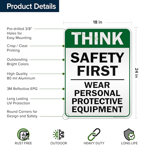 Think Safety First Wear Personal Protective Equipment Sign, 18"x24" 0.80 - size: 18x24 Reflective Aluminum