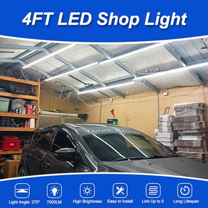 XLNYUUI Led Shop Lights,4FT LED Light 50W 6500K 7000LM Led Daylight,Garage Light Linkable Clear Cover Integrated V-Shape for Garage Warehouse Workbench Workshop(10-Pack) - size: 4FT 10PACK