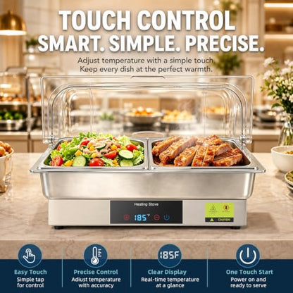 Electric Buffet Food Warmer with Touch Control, 2 * 4.5QT Half Size Stainless Steel Chafing Dish with Roll Top Lid for Catering and Events - size: 608-Dual Pan