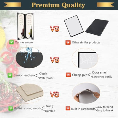 Leather Menu Holder Water Proof Dinner Menu Cover Holder for Restaurant,Hotel,Bar,Cocktails Menu Covers 4.25 x 14 Inch 2 Views,1 Pack - size: 4.25x14 inches/2 views/ 1pack
