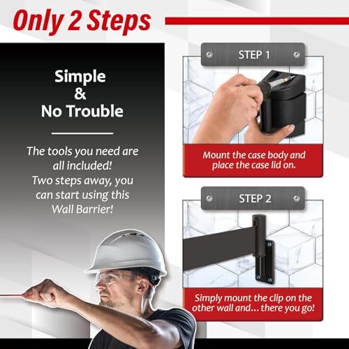 DuraSteel Wall Mount Crowd Control Retractable Belt Barrier - 6.5 Ft Black Retractables Barrier Belt w/ABS Casing Do Not Enter Crowd Control Barriers Line Divider NOT Stanchions with Retractable Belts - color: Black Belt, size: Guardian 2.0 Black Case