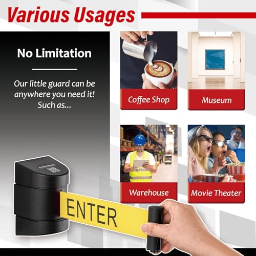 DuraSteel Wall Mount Crowd Control Retractable Belt Barrier - 9.2 Ft Yellow Do NOT Enter Retractables Barrier Belt w/Yellow ABS Casing Crowd Control Barriers Line NOT Stanchions with Retractable Belts - color: Yellow Belt (DO NOT ENTER), size: Guardian 2.
