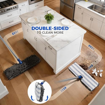 Masthome 2-Sided Microfiber Mop,Flip Flat Mop with Hair Scraper - color: Blue Professional