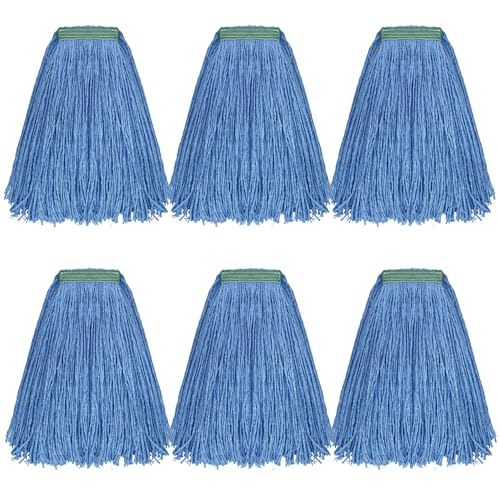 Matthew Cleaning 20oz 6Pack Cotton Floor Mop,Cotton Looped-Open String Heavy Duty String Refills, Universal Headband Blend,Mop Head Replacement for Home, Industrial and Commercial Use(Blue) - color: Blue, size: 20oz 6 Pack