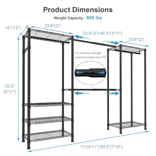 Expandable Closet System Heavy Duty Clothes Rack for Hanging Clothes