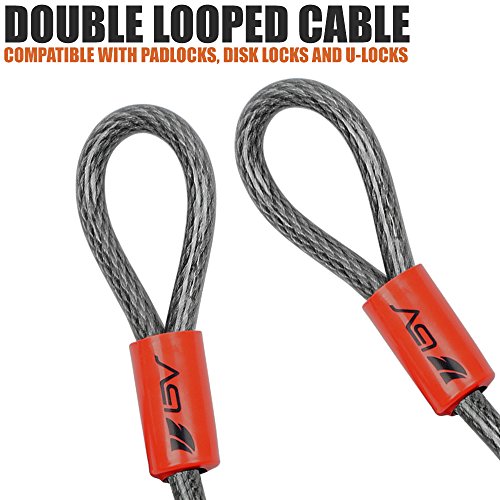 BV Heavy-Duty 30FT Security Cable with Loops - 10mm (3/8 Inch) Cut-Resistant Braided Steel Cable - Versatile & Weatherproof - Security Chain for Padlock, Chain Lock, Wire Lock - color: Single, style: 30 FT